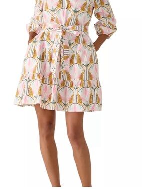 NWT Crown & Ivy Pink Floral Tiered Mini Dress 100% Cotton With Pockets
